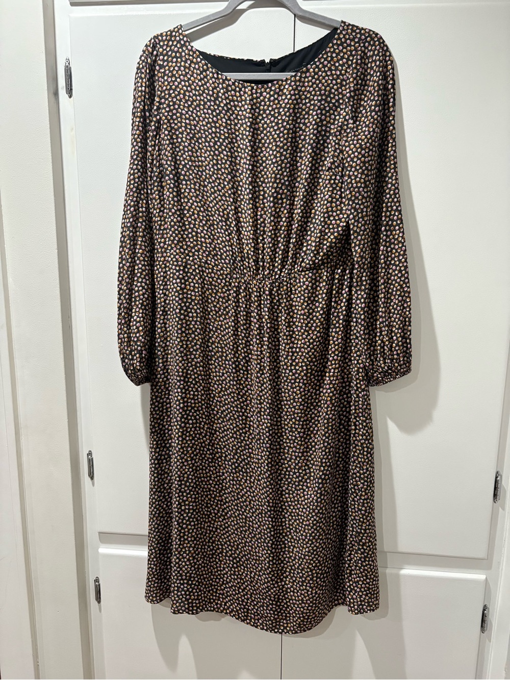 Ann Taylor Long-Sleeve Printed Gathered-Waist Dress 6 Missing Belt